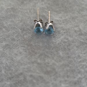 White Gold Aquamarine Stud Earrings - Light Blue